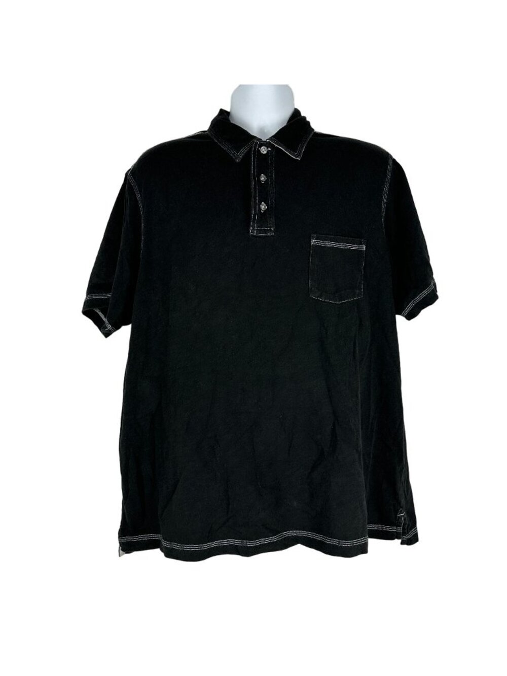 Cremeux Mens Black Polo Shirt XL Cotton Casual Contrast Stitch Pocket Short Slee